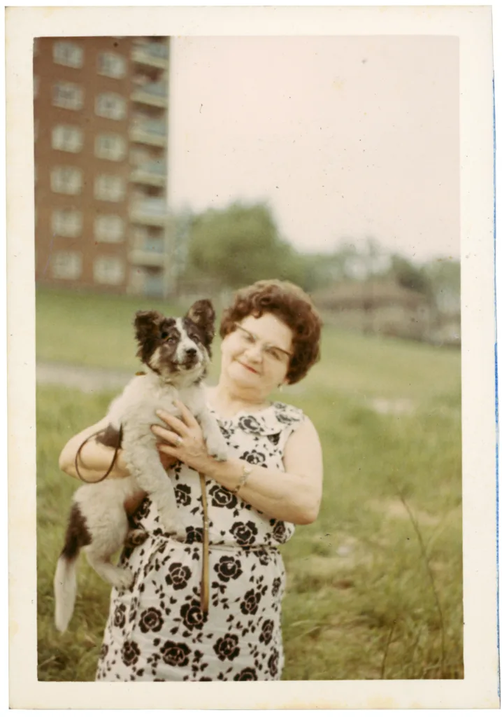 Mary and Whiskey, Thorpe Edge Flats, c.1970